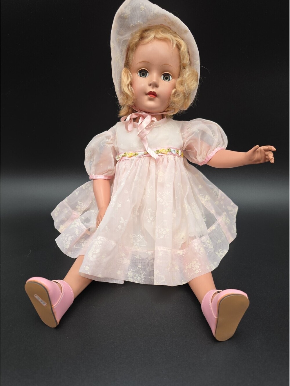 Classic Pink Vintage-Style Girl Doll with Dress and Hat